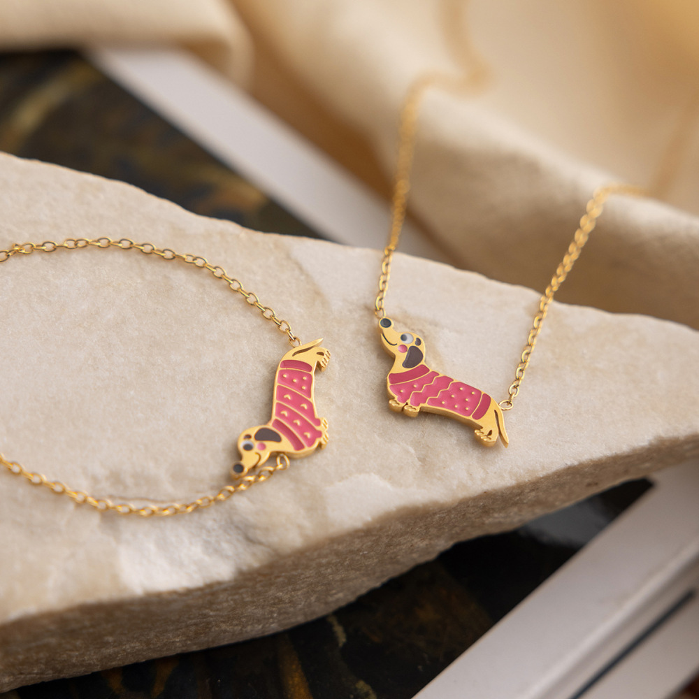 Collier Pendentif Femme En Acier Inoxydable Doré, Imperméable Et Anti-Ternissement, Représentant Un Adorable Teckel Image4