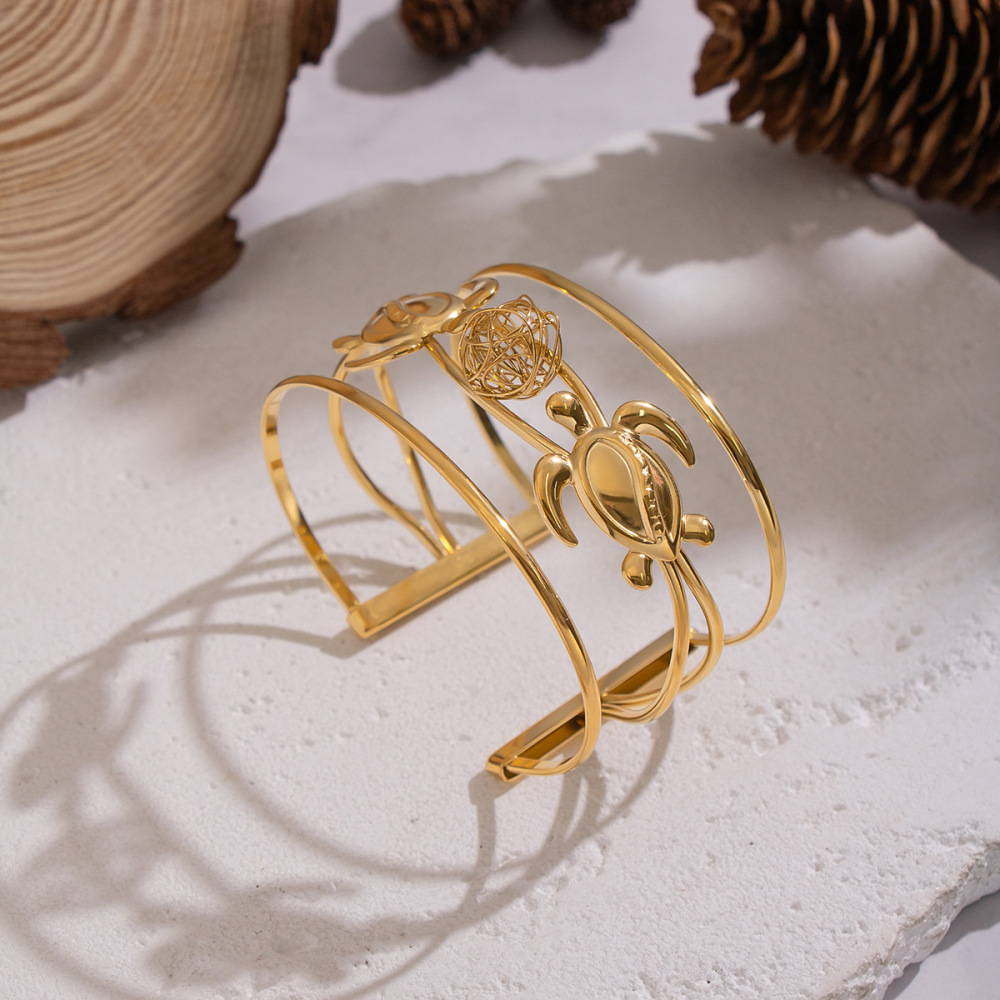 Bracelet Manchette Tortue Étanche En Acier Inoxydable Couleur Or (1 Pièce) Image4