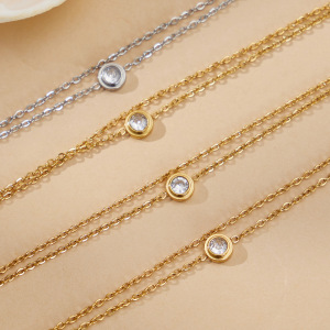 Bracelet Chaîne Femme Simple, Léger, En Acier Inoxydable, Imperméable Et Anti-Ternissement, Couleur Or, Orné De Zircon. h5 Image3