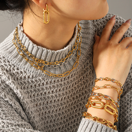 Colliers à maillons pour femmes, collection Simple Series Daily Chain, en acier inoxydable étanche, couleur or 2
