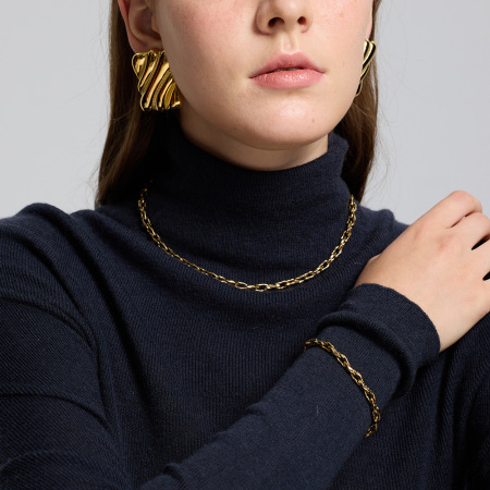 Ensemble de bijoux pour femmes, chaîne en acier inoxydable, étanche et anti-ternissement, couleur or (1 pièce).