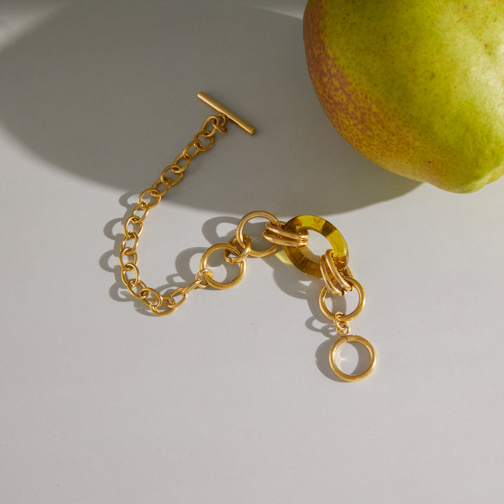 Collier Classique Ovale En Résine, Acier Inoxydable, Couleur Or, Pour Femme (1 Pièce) h5Image5