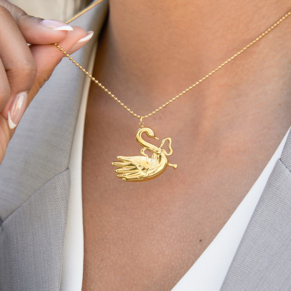 Collier Pendentif Cygne En Acier Inoxydable, Couleur Or, Imperméable Et Anti-Ternissement, Aux Détails Raffinés Image4