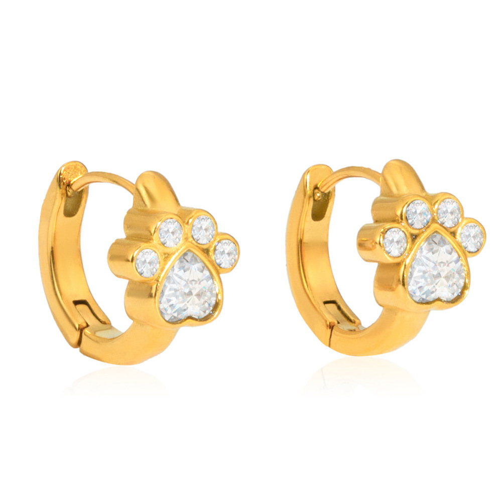 1 Paire De Boucles D'Oreilles Créoles Fantaisie En Acier Inoxydable Doré, Ornées De Zircon Et Serties De Griffes Fantaisie