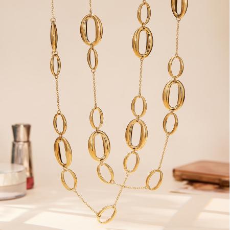 Collier long minimaliste pour femme, en acier titane doré, composé d'un cercle (1 pièce)