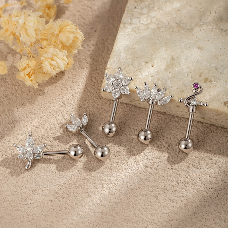 Boucles D'Oreilles Piercing Pour Femmes Designable Series Couleur Cuivre Doré Avec Zircon h5Image3