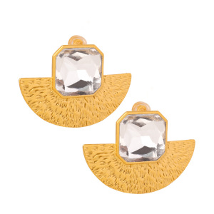 Boucles D'Oreilles Puces Pour Femme, Style Rétro Exagéré, Rectangulaires, En Verre, Acier Inoxydable, Étanches, Couleur Or (1 Pièce). h5