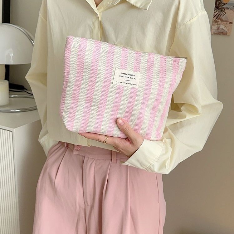 Trousse De Maquillage Femme En Toile À Rayures Simples Image4