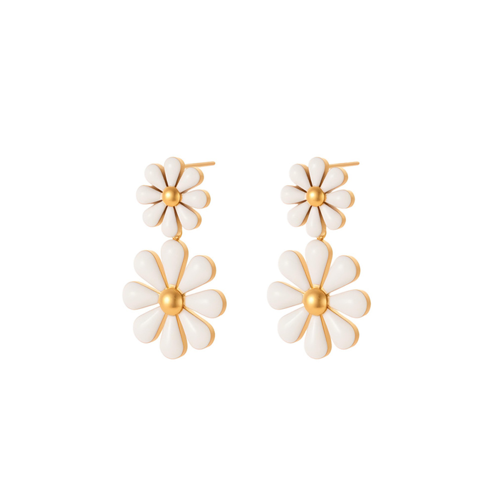 Boucles D'Oreilles Élégantes En Acier Inoxydable, Forme Irrégulière Marguerite, Couleur Or, Imperméables Et Anti-Ternissement Image5