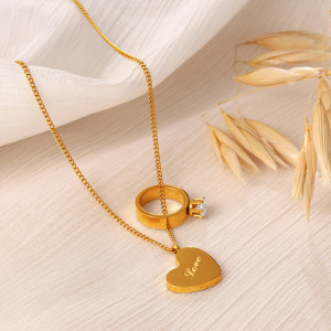 Collier Pendentif Femme En Forme De Cœur Avec Lettre D'Amour, En Acier Inoxydable Doré Et Zircon, Étanche Et Anti-Ternissement h5 Image3