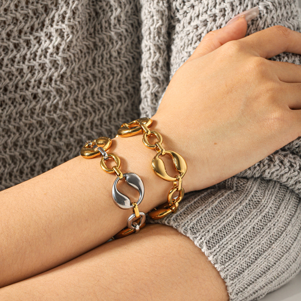 Bracelet Chaîne En Acier Inoxydable Étanche Couleur Or, Forme Irrégulière h5Image4