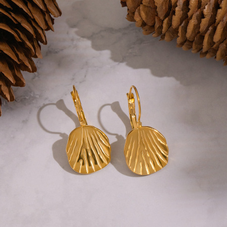 Boucles d'oreilles pendantes en acier inoxydable doré, étanches, en forme de feuille (1 paire)