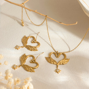 Ensembles De Bijoux Pour Femmes « Cygnes Élégants » En Acier Inoxydable, Étanches, Couleur Or, De La Série Romantique h5 Image4