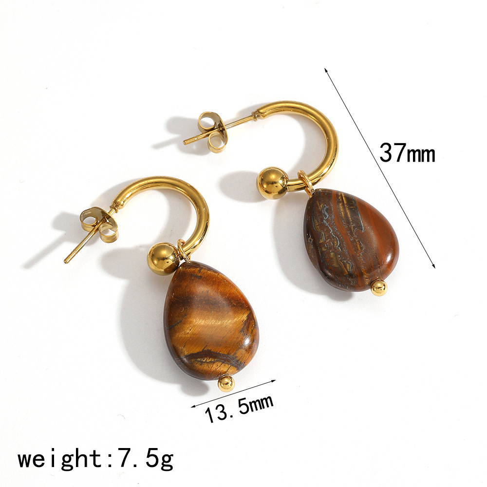 Boucles D'Oreilles Chics Pour Femmes, En Acier Inoxydable, Couleur Or, Avec Pompon En Pierre Naturelle Et Perles, Étanches. h5Image4