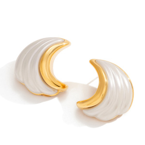 Boucles D'Oreilles Puces Élégantes En Acier Inoxydable, Imperméables, Couleur Or Et Acrylique, Forme Incurvée. h5 