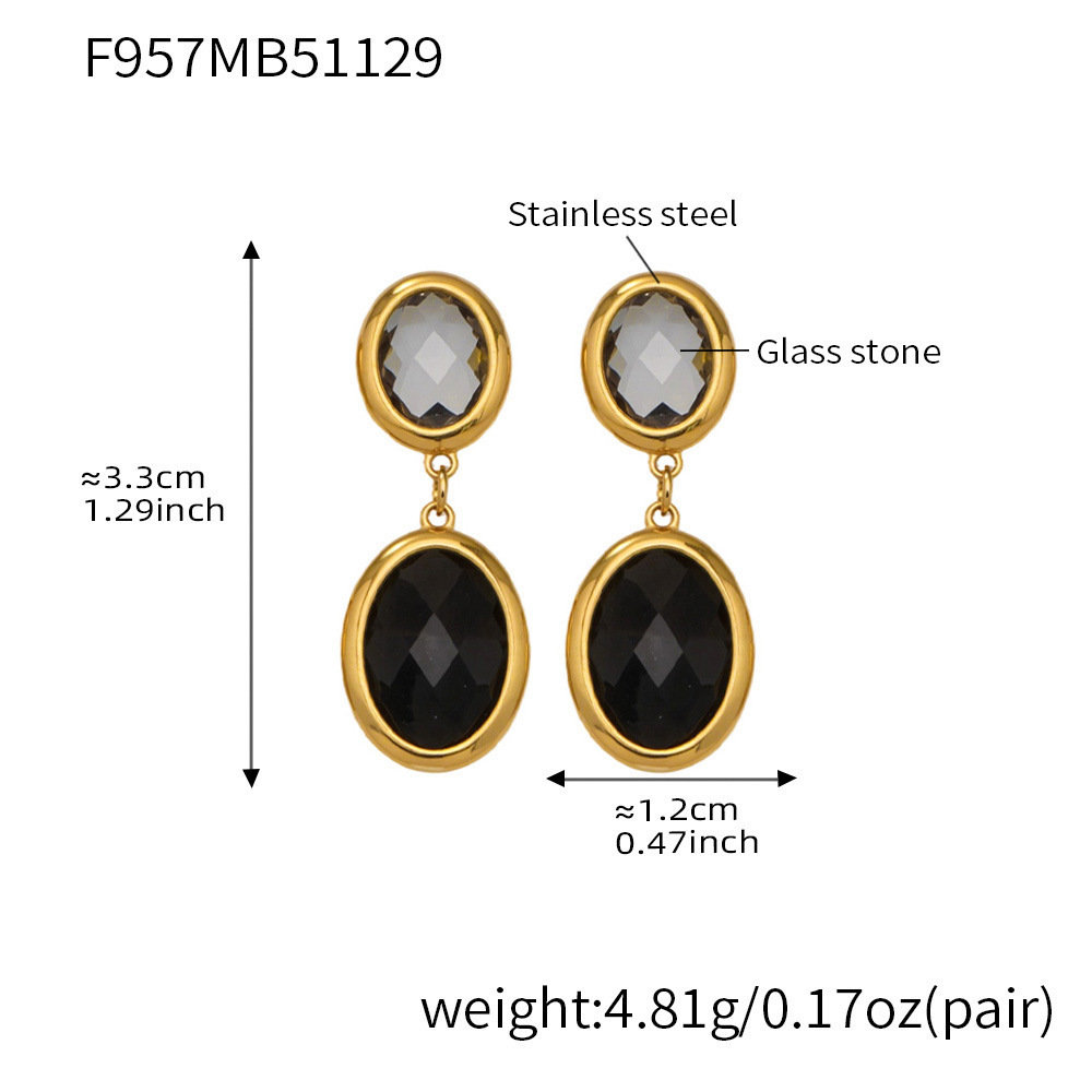 1 Paire De Boucles D'Oreilles Pendantes Glamour Rondes En Verre Et Acier Inoxydable Étanche, Couleur Or, Pour Femme. 