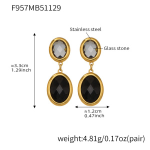 1 Paire De Boucles D'Oreilles Pendantes Glamour Rondes En Verre Et Acier Inoxydable Étanche, Couleur Or, Pour Femme. h5 