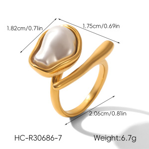 Bague De Luxe En Acier Inoxydable Doré, De Forme Irrégulière Et Ornée D'Une Goutte D'Eau, Étanche. h5 Image2