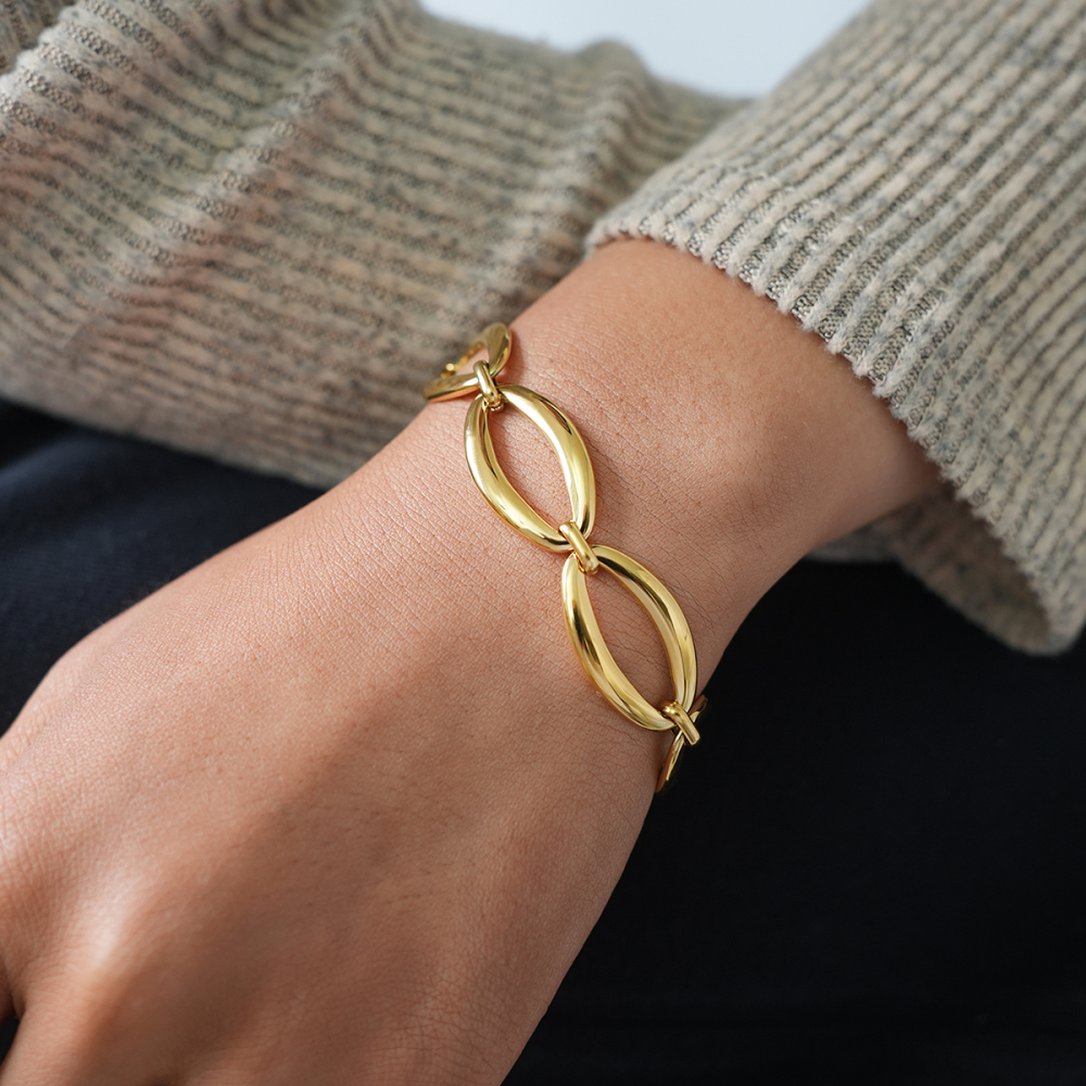 Ensemble De Bracelets Pour Femmes, 1 Pièce, Forme Irrégulière, Jointure, Acier Inoxydable, Étanche, Anti-Ternissement, Couleur Or Image4