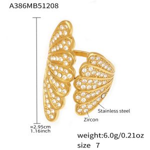 Bagues Pour Femmes En Acier Inoxydable Orné De Coquillages, Étanches Et Anti-Ternissement, Couleur Or, Serties De Zircon. h5 Image2