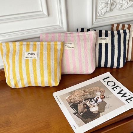 Trousse de maquillage femme en toile à rayures simples
