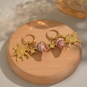 Boucles D'Oreilles Pendantes Pour Femme, Motif Coquillage Et Étoile De Mer, En Acier Inoxydable Étanche. h5 Image3