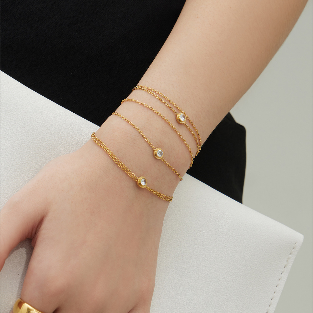 Bracelet Chaîne Femme Simple, Léger, En Acier Inoxydable, Imperméable Et Anti-Ternissement, Couleur Or, Orné De Zircon. Image4