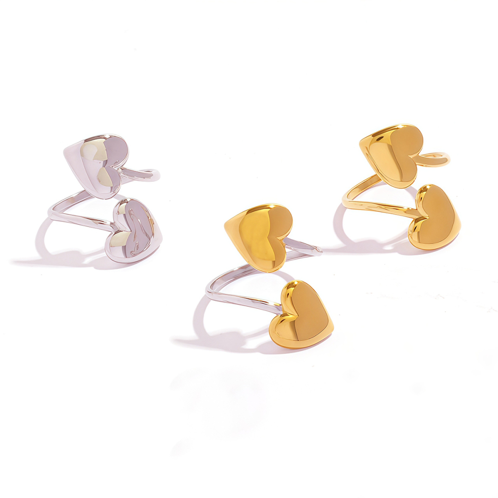 Bague Tendance Pour Femme, En Acier Inoxydable Doré, Avec Un Joli Cœur (1 Pièce). Image7