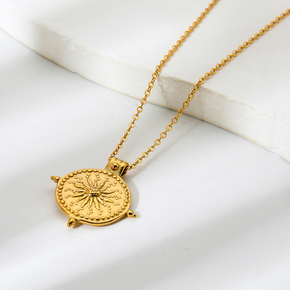 Collier Pendentif Femme Style Rétro Classique, Chaîne Soleil, Acier Inoxydable, Étanche Et Anti-Ternissement (1 Pièce) h5Image5