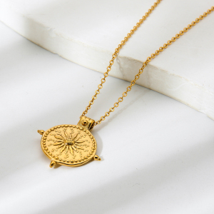 Collier Pendentif Femme Style Rétro Classique, Chaîne Soleil, Acier Inoxydable, Étanche Et Anti-Ternissement (1 Pièce) h5 Image5