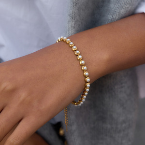 Bracelet De Perles Pour Femme, 1 Pièce, En Acier Inoxydable Imperméable, Couleur Or. h5 Image5