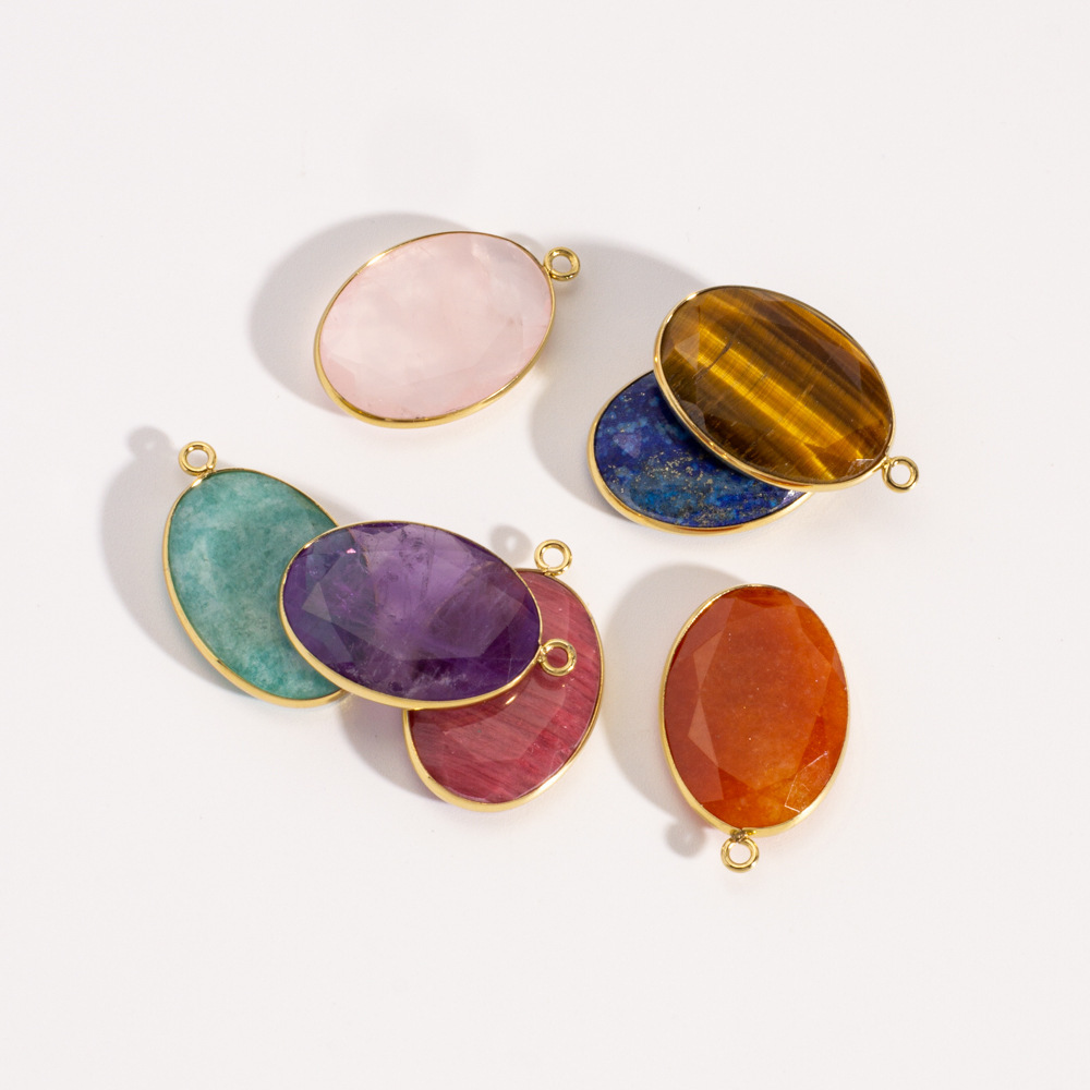 Pendentifs Pour Femmes En Acier Inoxydable Doré, Imperméables Et Anti-Ternissement, Sertis De Pierres Naturelles Ovales À Facettes. h5Image3