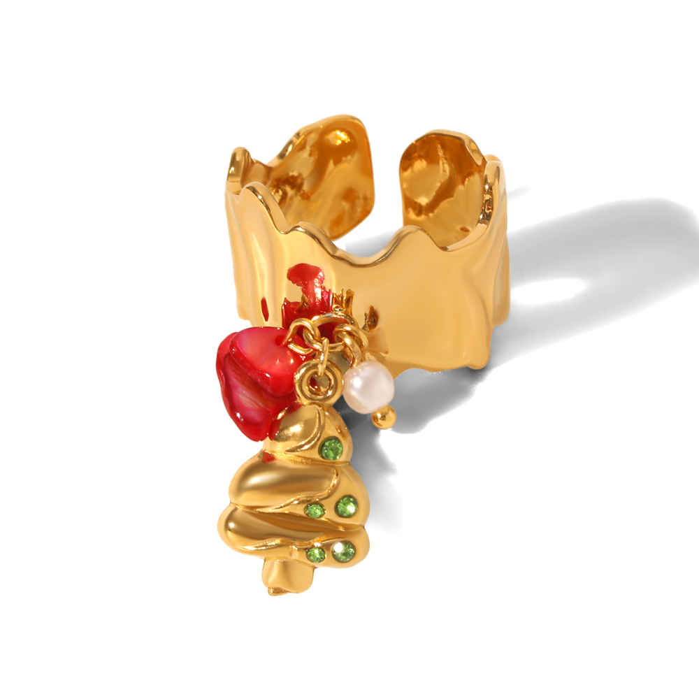 Bague Ethnique De Noël Pour Femme, En Acier Inoxydable Étanche, Couleur Or (1 Pièce).
