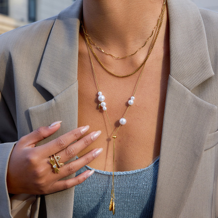 Collier long pour femme en acier inoxydable doré, imperméable, orné d'une goutte brillante (1 pièce) 2