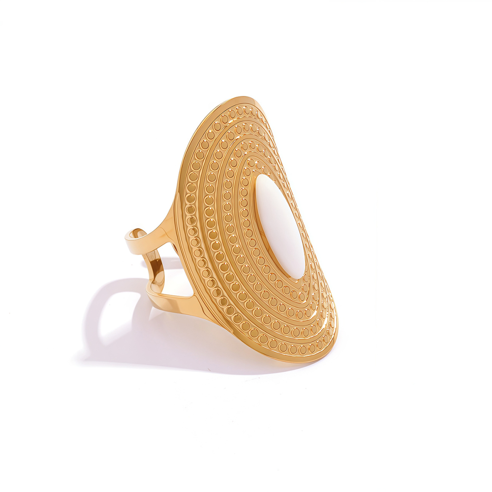 Bague Femme En Acier Inoxydable Doré, Imperméable Et Anti-Ternissement, Finition Martelée (1 Pièce). 
