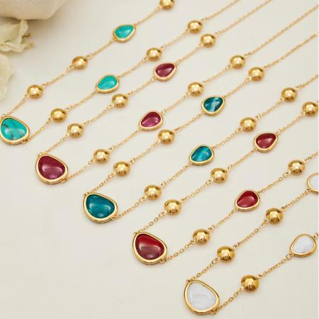 Collier pendentif femme en acier inoxydable, forme irrégulière classique, couleur or, acrylique, étanche (1 pièce) 2
