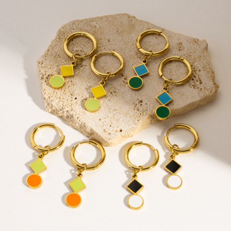 Boucles D'Oreilles Pendantes Pour Femme, En Acier Inoxydable Doré, Imperméables Et Anti-Ternissement, À Motif Géométrique