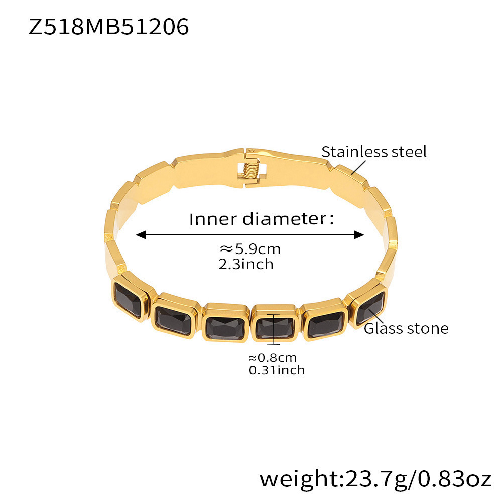 Bracelets Pour Femmes Luxueux En Verre Rectangulaire, Acier Inoxydable Doré, Imperméables Et Anti-Ternissement