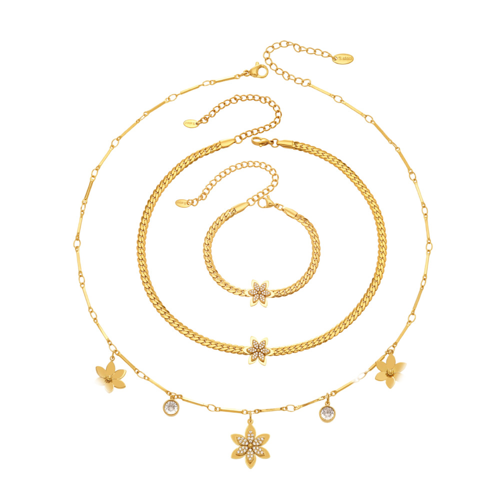 Colliers Pendentifs Pour Femmes En Acier Inoxydable Doré, Imperméables Et Anti-Ternissement, Ornés De Zircon, Motif Fleur Brillante Image6
