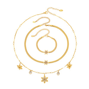 Colliers Pendentifs Pour Femmes En Acier Inoxydable Doré, Imperméables Et Anti-Ternissement, Ornés De Zircon, Motif Fleur Brillante h5 Image6