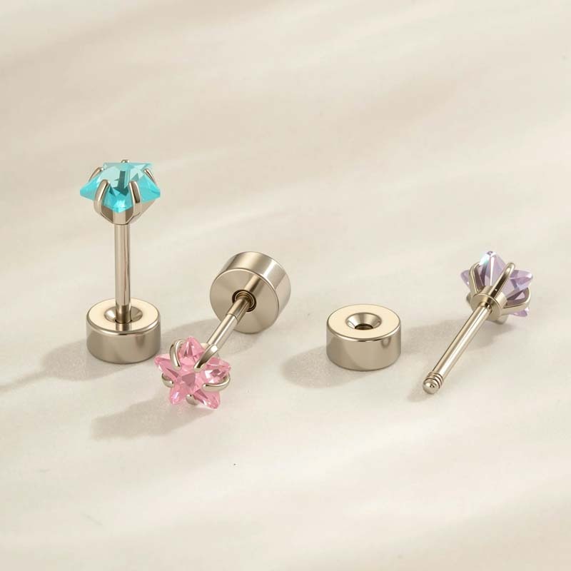 Boucles D'Oreilles Piercing Sweet Star En Acier Inoxydable Étanche Avec Zircon Pour Femmes h5Image3