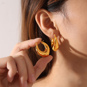 Boucles D'Oreilles Créoles Modernes Pour Femmes, En Acier Inoxydable Doré, Imperméables Et Anti-Ternissement h5 Image4