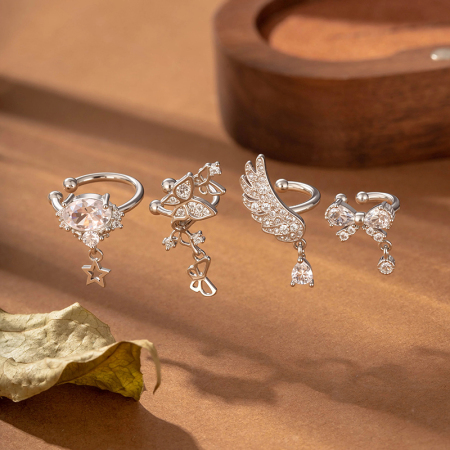 Boucles d'oreilles à clip pour femme, délicates boucles d'oreilles papillon couleur cuivre doré avec zircon. 2