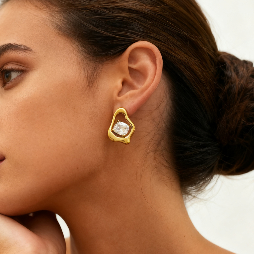 1 Paire De Boucles D'Oreilles Pendantes Élégantes Pour Femme, En Acier Inoxydable Imperméable, De Forme Irrégulière Et De Couleur Dorée. Image7