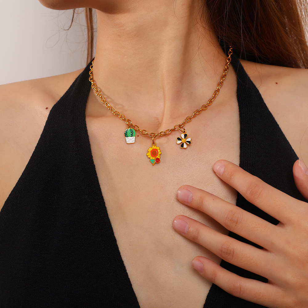 Pendentifs Pour Femmes En Acier Inoxydable Couleur Or, Imperméables Et Anti-Ternissement, À Base De Plantes Naturelles Image4