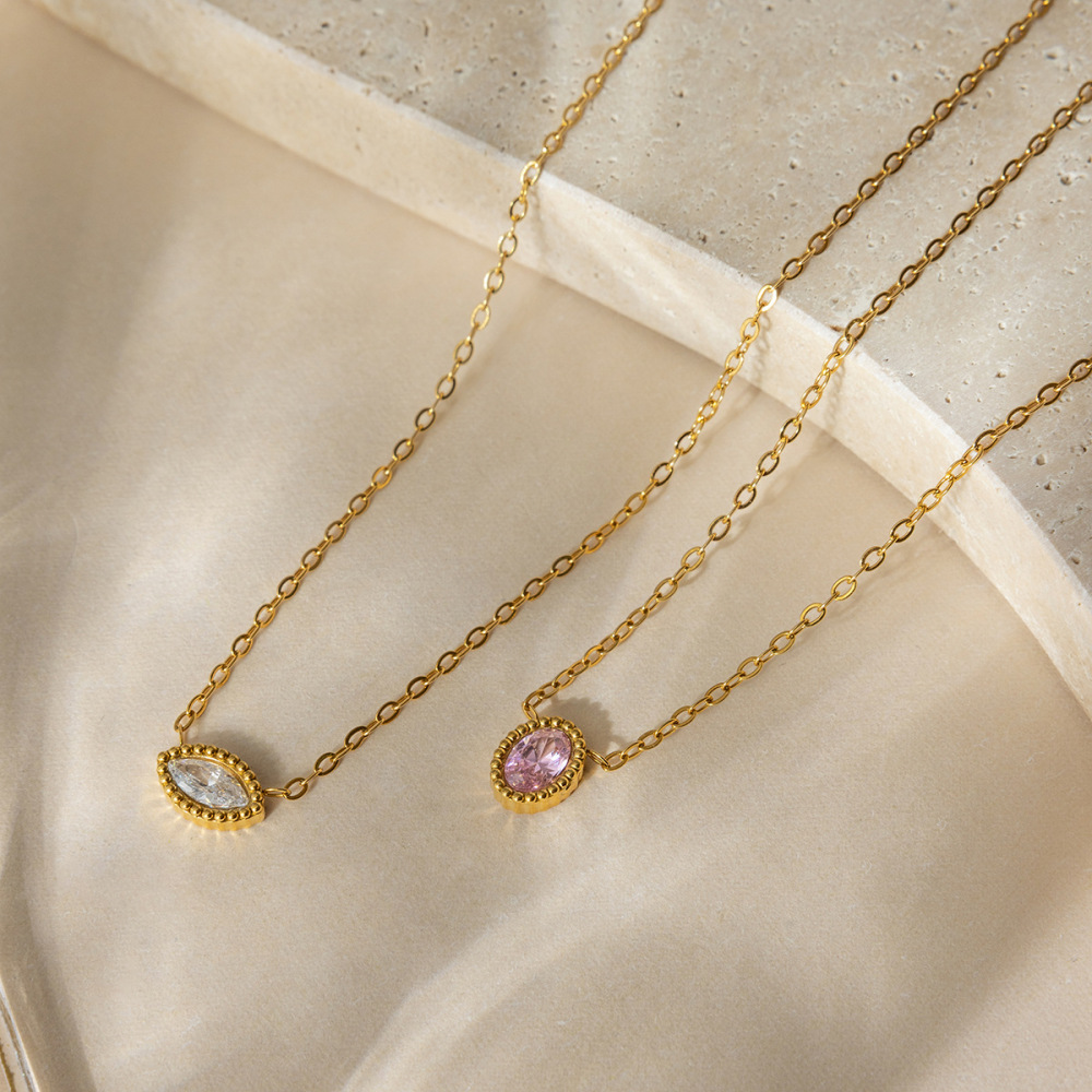 Colliers Pendentifs Ovales Scintillants En Acier Inoxydable, Imperméables Et Anti-Ternissement, Couleur Or, Avec Zircon Pour Femmes Image3