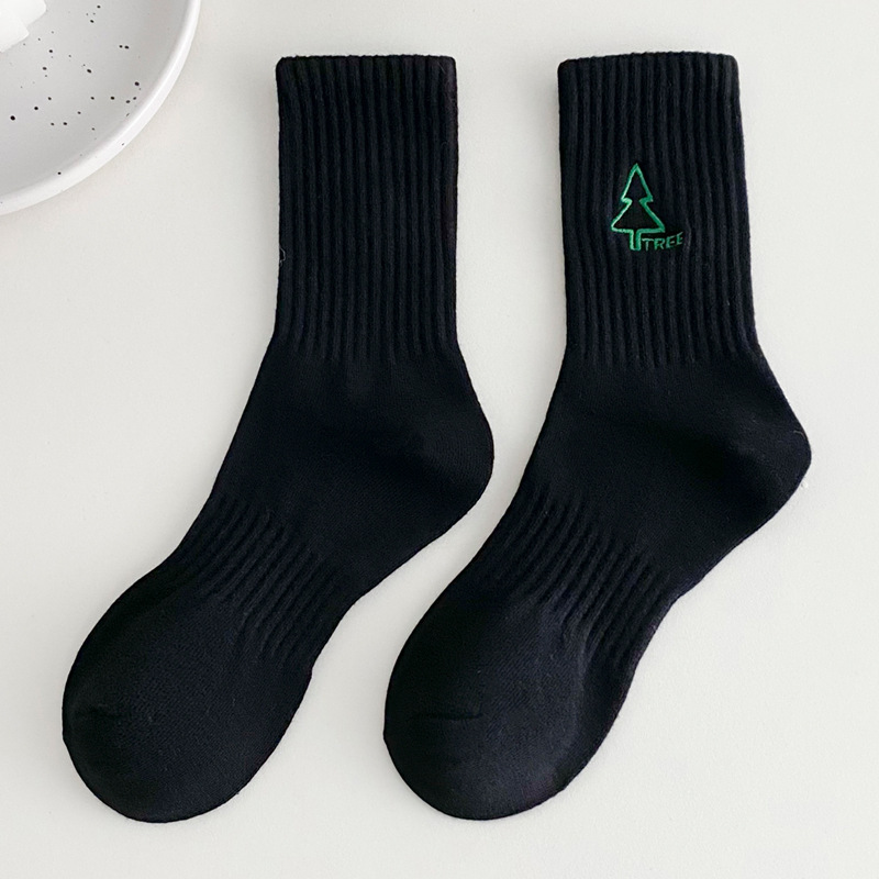 Chaussettes Mi-Mollet En Coton À Motif Brodé Simple Et Rebondissant, Avec Lettres De Rue 