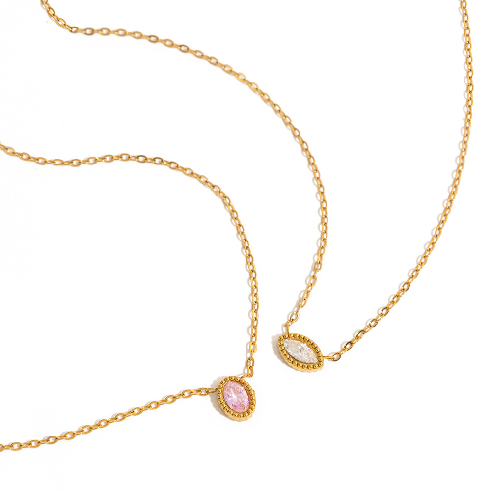 Colliers Pendentifs Ovales Scintillants En Acier Inoxydable, Imperméables Et Anti-Ternissement, Couleur Or, Avec Zircon Pour Femmes Image6