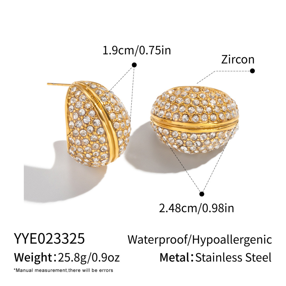 1 Paire De Boucles D'Oreilles À Clous Luxueuses En Acier Inoxydable Étanche Couleur Or Avec Strass