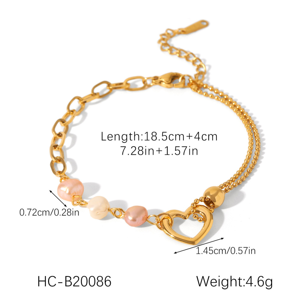 Bracelet En Acier Inoxydable Étanche Couleur Or Avec Perle Image2